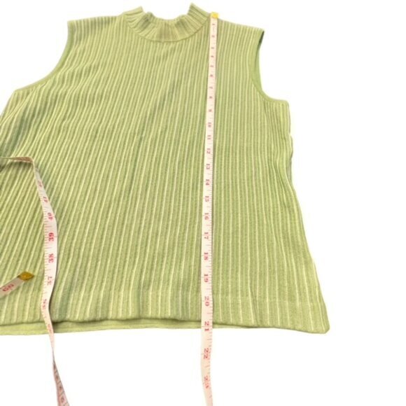 St. John Top Knit Mock Neck Sleeveless Two Tone Green SMALL Vintage Neck Warmer - Picture 4 of 16